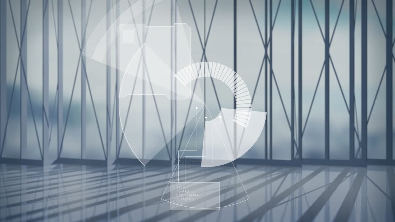 현대적인 건물과 도시 풍경에 대한 데이터 처리 애니메이션