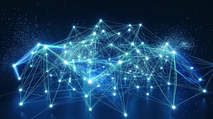Abstract Digital Network Connection with Glowing Nodes and Lines