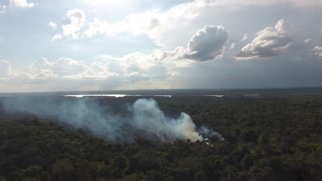 fire–fallow cultivation smoke plume in amazonian forest. aerial view