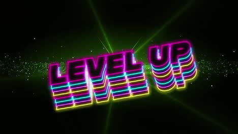 animation of level up text and spots on black background