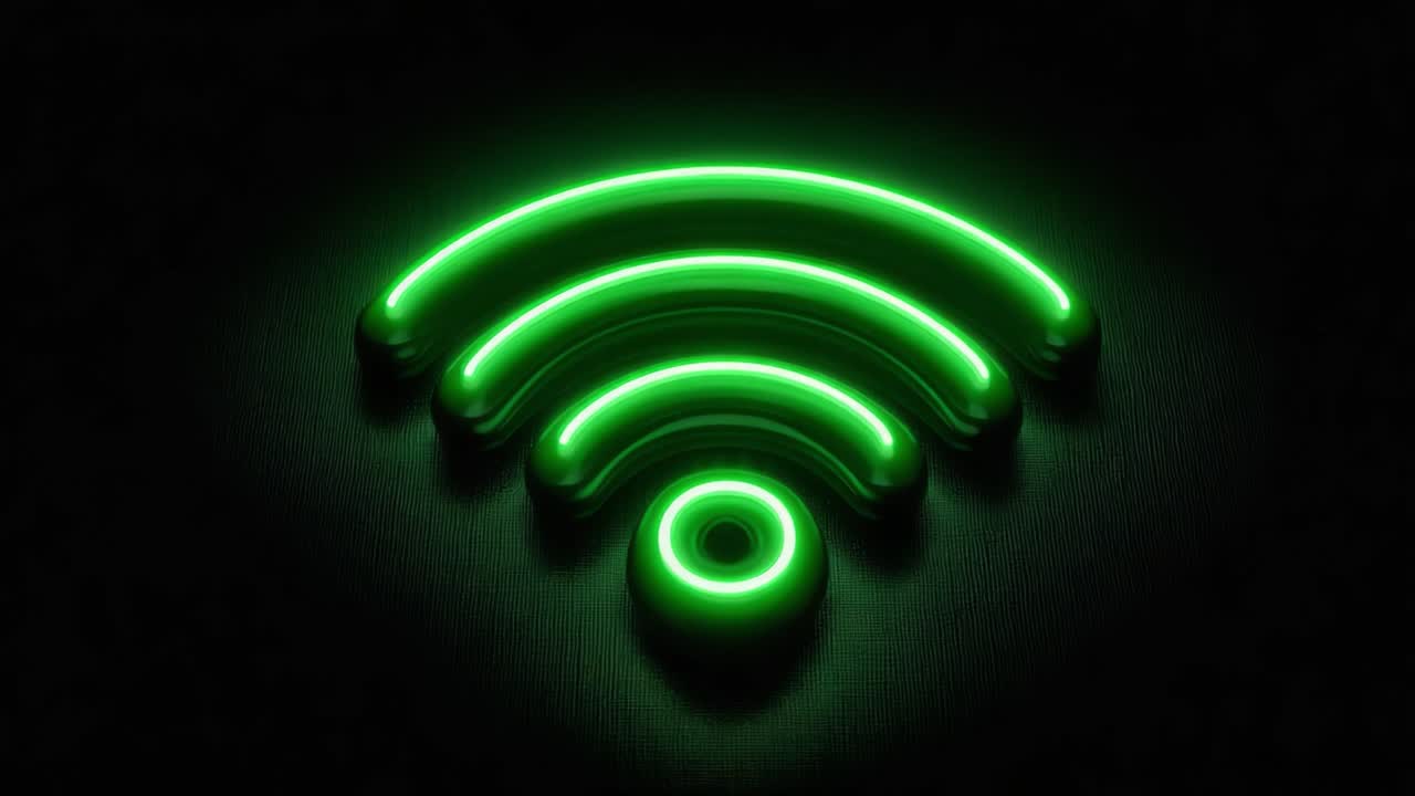 A Vivid Green Neon WiFi Symbol Glows Brightly Against a Dark Background, Symbolizing Connectivity and Modern Technology in the Digital Era