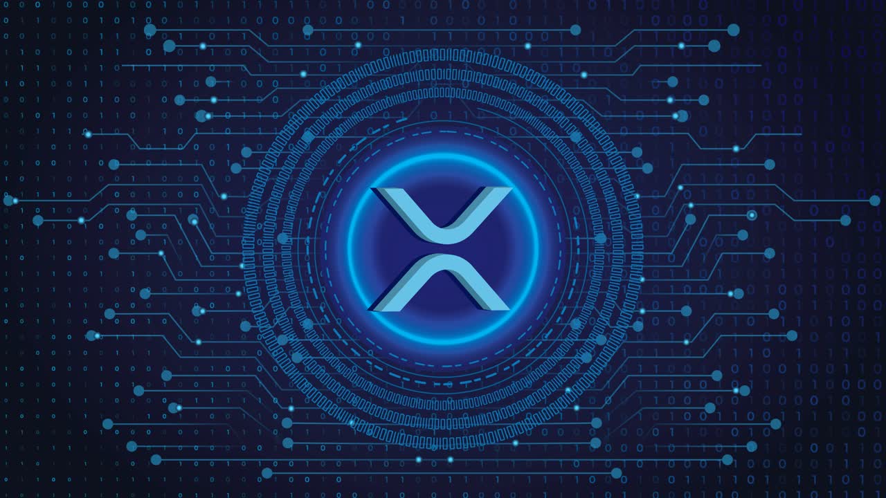 xrp crypto blockchain cripto moneda cifrado digital, intercambio de dinero digital, conexiones de red global de tecnología en un concepto de fondo azul