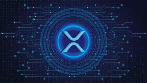xrp crypto blockchain crittografia digitale della valuta crittografica, scambio di denaro digitale, connessioni di rete globali tecnologiche su un concetto di sfondo blu