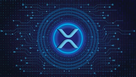 xrp crypto blockchain cripto moneda cifrado digital, intercambio de dinero digital, conexiones de red global de tecnología en un concepto de fondo azul