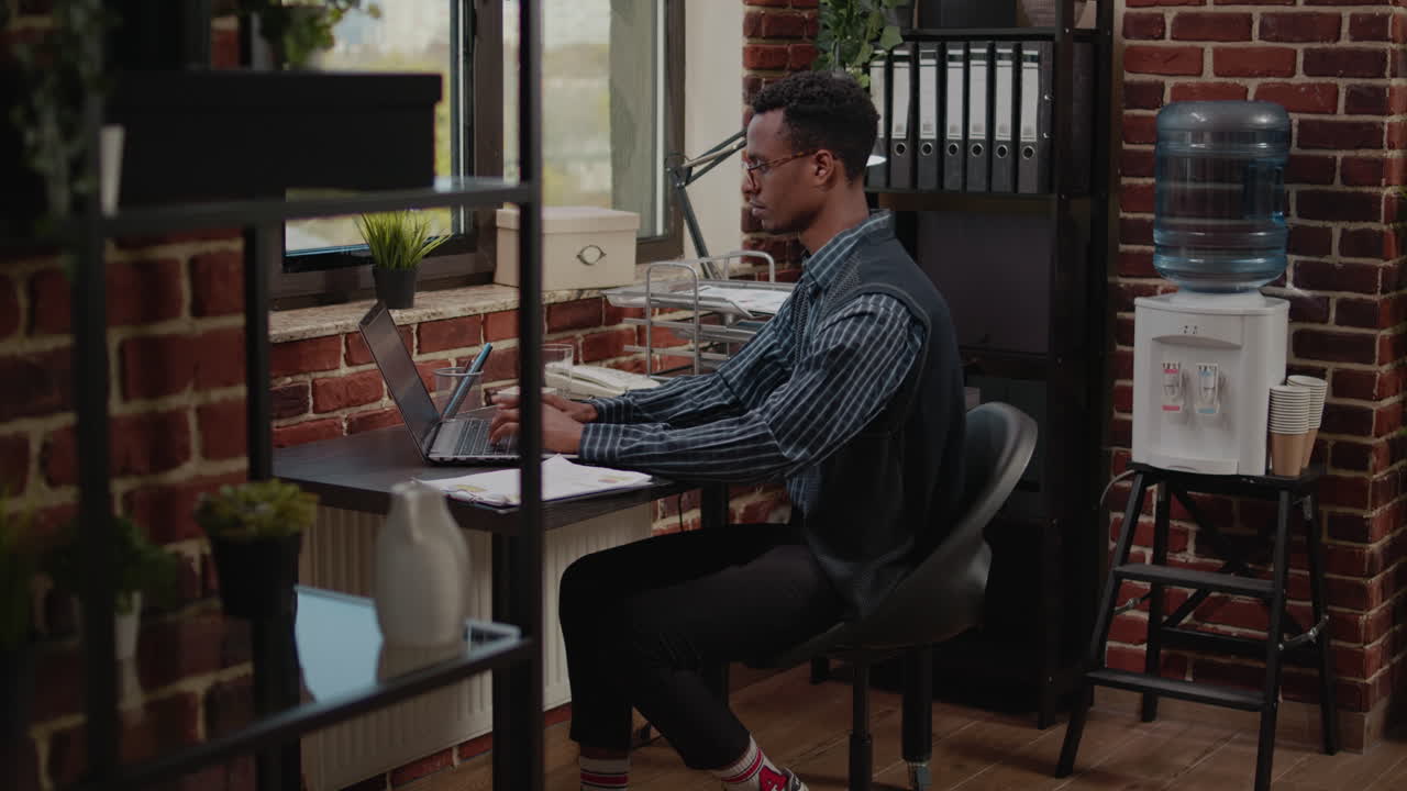 African american man pondering about successful solution