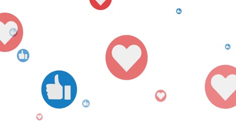 animation of like and love social media icons on white background