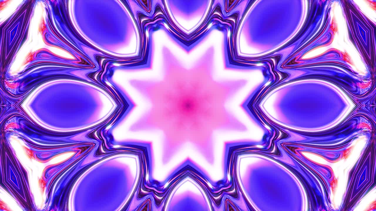 Radiant purple kaleidoscope glowing with fluid fractal symmetry and neon flow