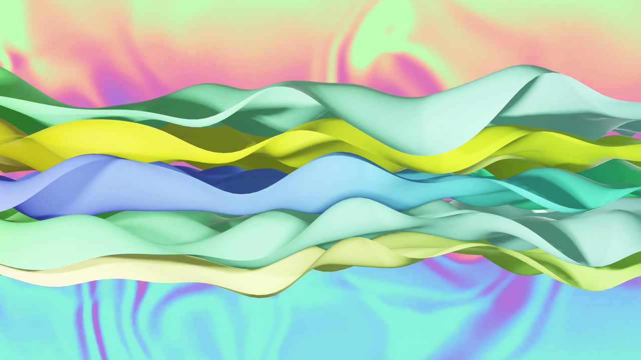 Animation of multi coloured layers waving over pastel background