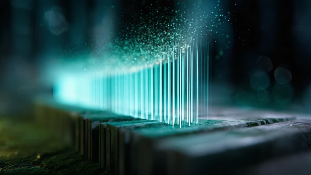A Stunning Visualization of Light and Particles Emitting from a Textured Surface, Showcasing the Transition from Vibrant Sparks to Sharp Lines
