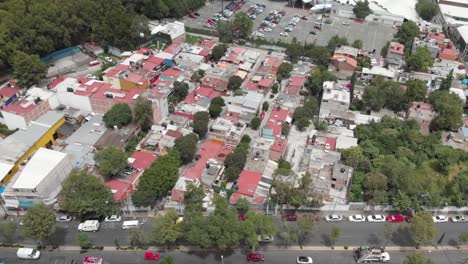 Aerial-view-of-El-Manantial-neighborhood,-in-southern-Mexico-City