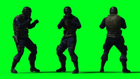 animación de soldado militar. físico, movimiento, desenfoque. animación realista 4k. pantalla verde