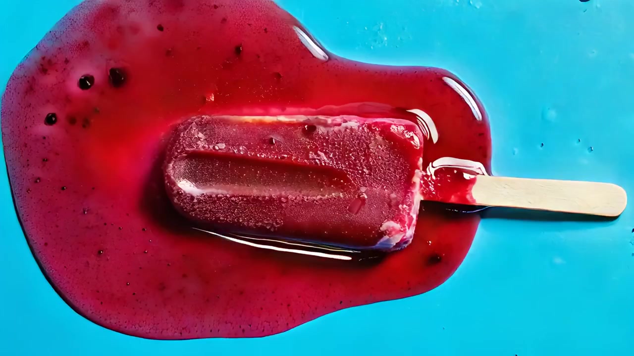 Delicious popsicle ice cream melting on blue background