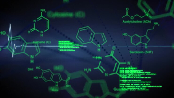 Animation of scientific data processing with chemical structures