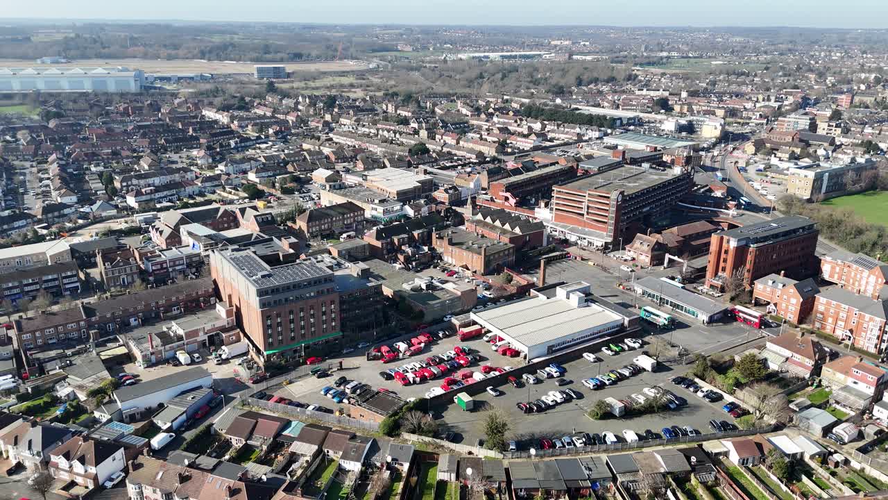 Waltham Cross Hertfordshire houses and streets UK Panning drone aerial