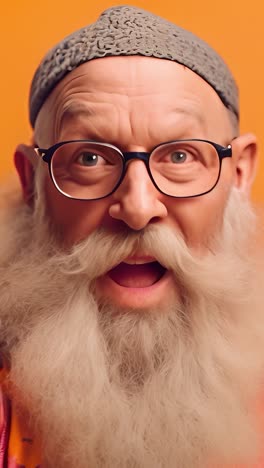 bearded man with glasses making a gesture in a clear and informative manner