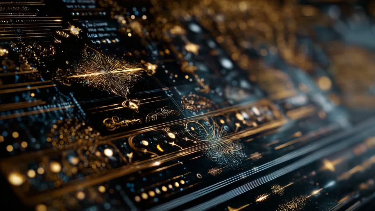 A Stunning Visualization of Cosmic Patterns and Interstellar Phenomena Captured in a Captivating Blend of Gold and Deep Space Colors Reflecting the Wonders of the Universe