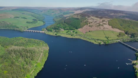 dramatic aerial view over the ladybower and hope valley reservoirs in the heart of derbyshire peak district national park