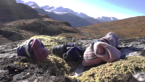 bundle of socks sitting on a rock