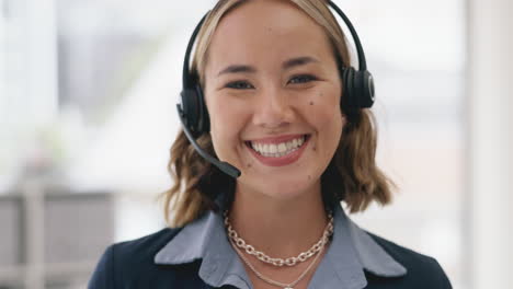 Rostro,-Mujer-Y-Centro-De-Llamadas-Para-Telemercadeo