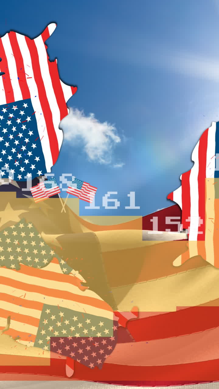 animación de estadísticas y procesamiento de números sobre las banderas de los estados unidos de américa