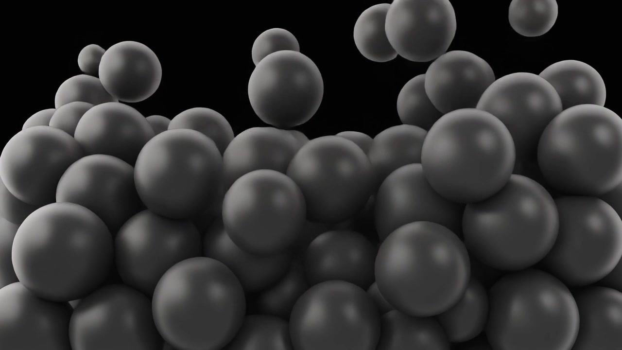 Many Matte Black Spheres Falling and Filling the Frame