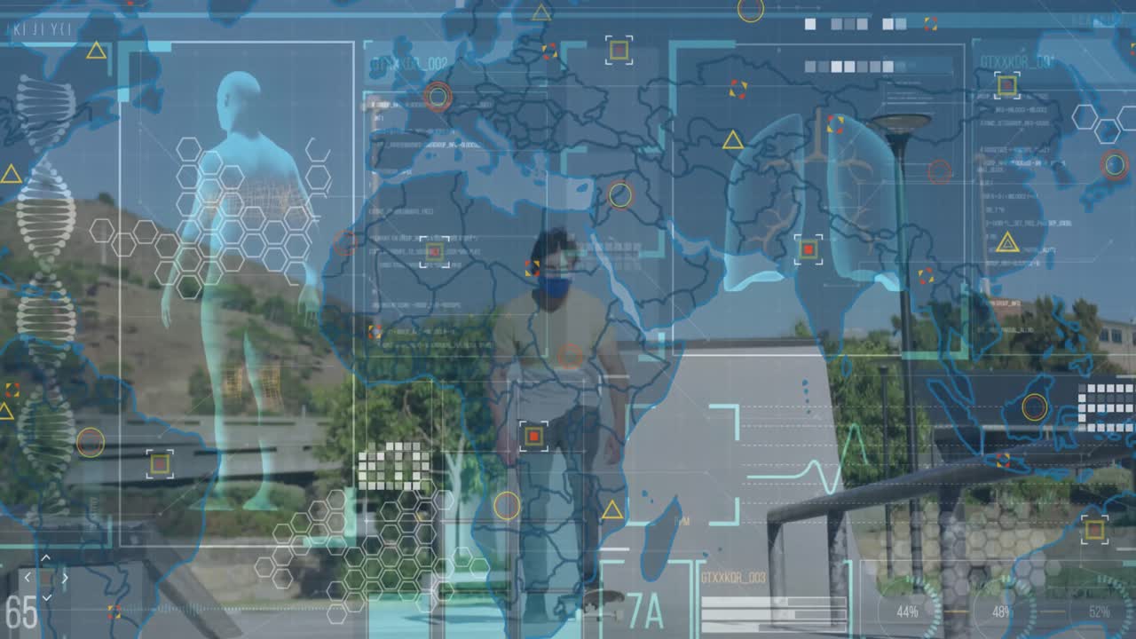 두 인종의 남자 스케이트보딩에 대한 데이터 처리 애니메이션