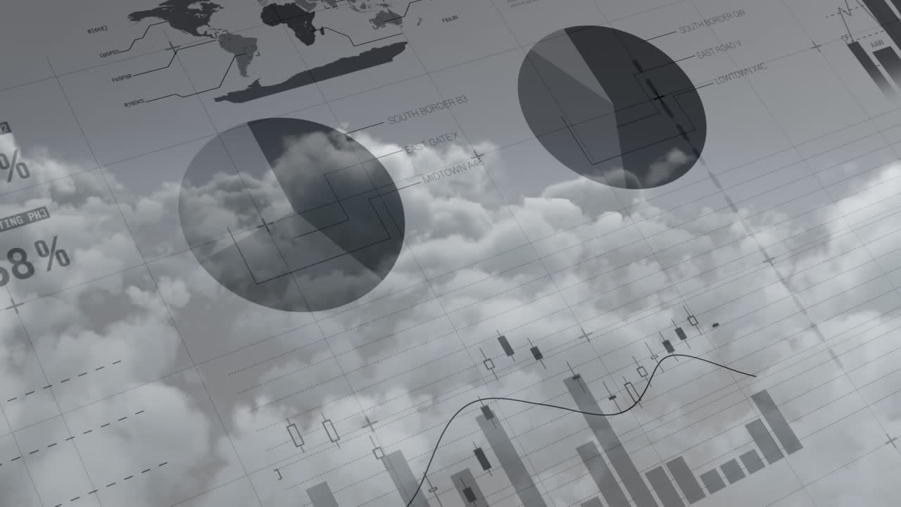 Animation of statistics processing over clouds and sky