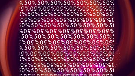 Animation of 50 percent texts on black background