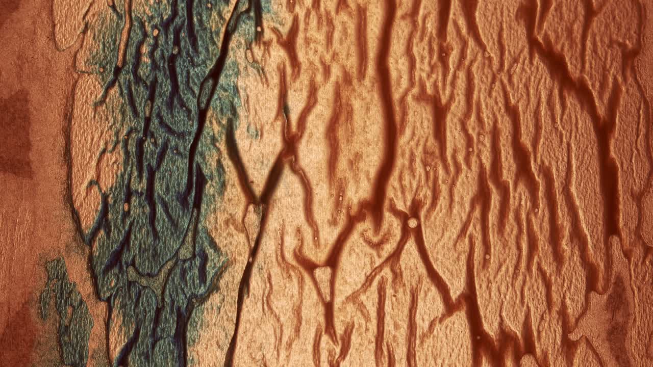 투명한 표면에 퍼지는 파란색과 빨간색 잉크의 고정 샷