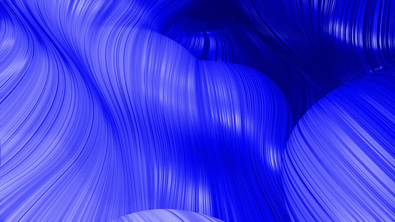 천의 표면에 있는 파동의 아름다운 파란색 추상화, 유체 위의 파동, 파란색 그라디엔트, 천 표면의 줄무로 어낸 선, 부드러운 애니메이션과 함께 4k 루프 된 배경