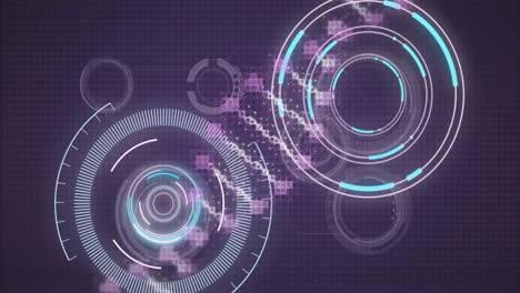 animación de la cadena de adn, escaneo de alcance y procesamiento de datos digitales sobre un fondo oscuro