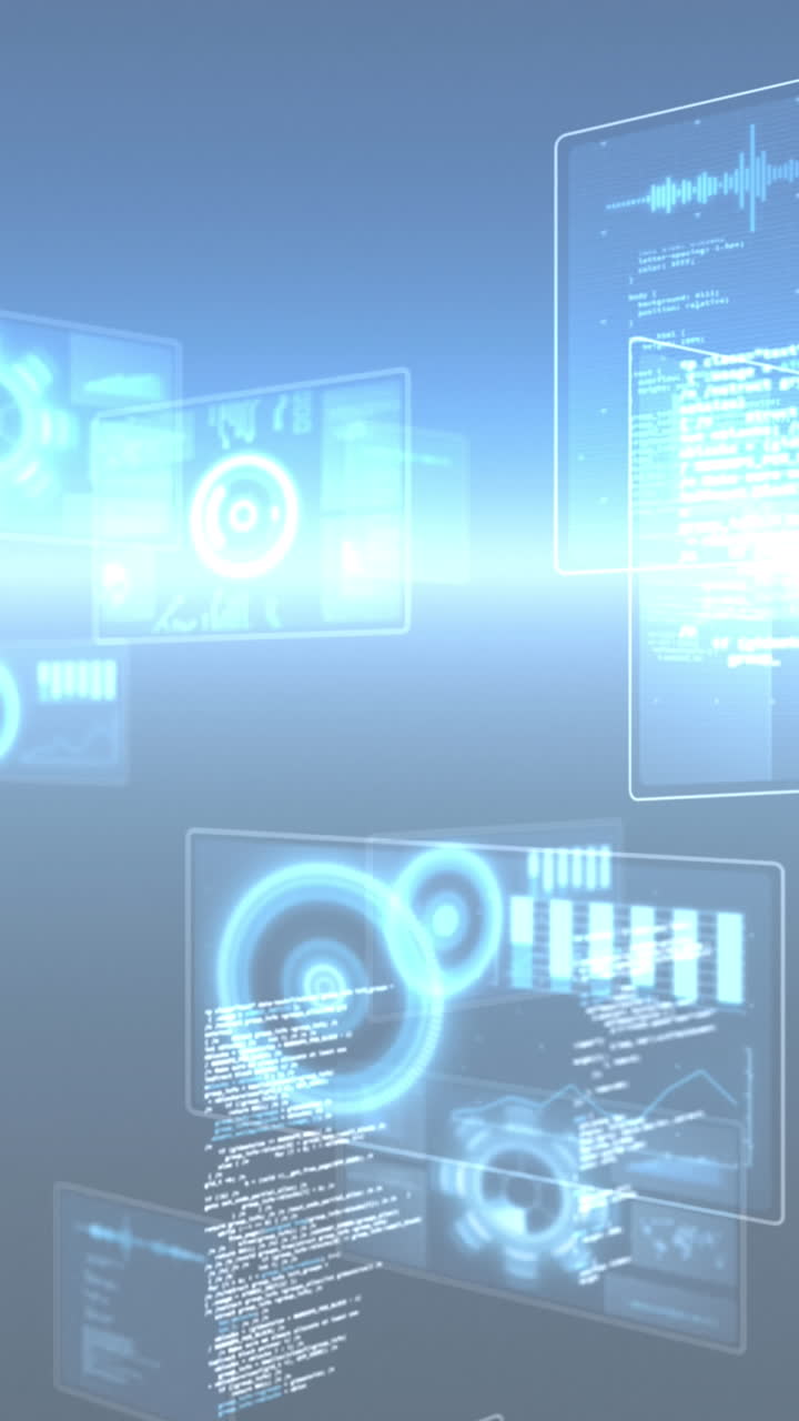 Animation of screens with scopes scanning and data processing