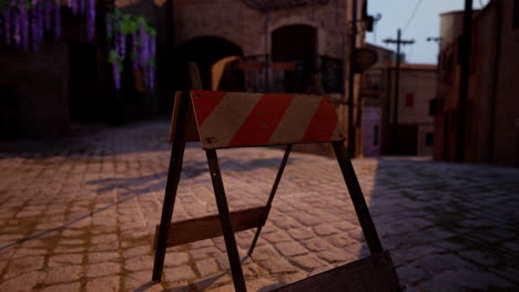 a road closed sign in an old town