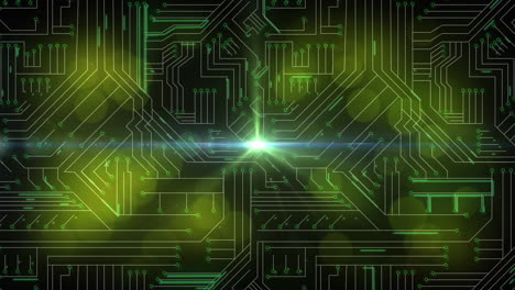 animation of data processing on glowing computer circuit board