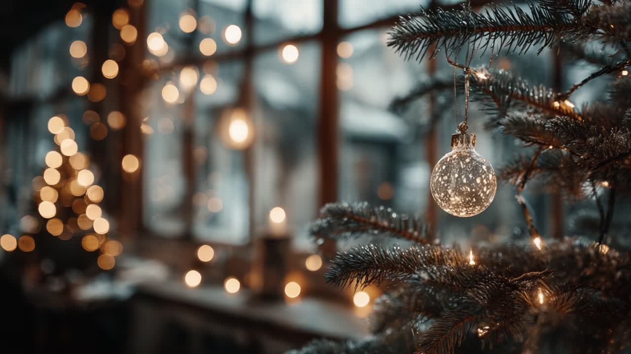 Captivating Moments of a Decorated Christmas Tree with Sparkling Ornaments and Cozy Warm Lights, Emphasizing Festive Cheer and Winter Charm in a Cozy Atmosphere