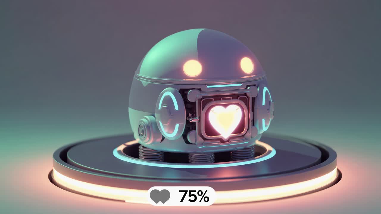 Cute Robot with Heart Displaying Love Percentage