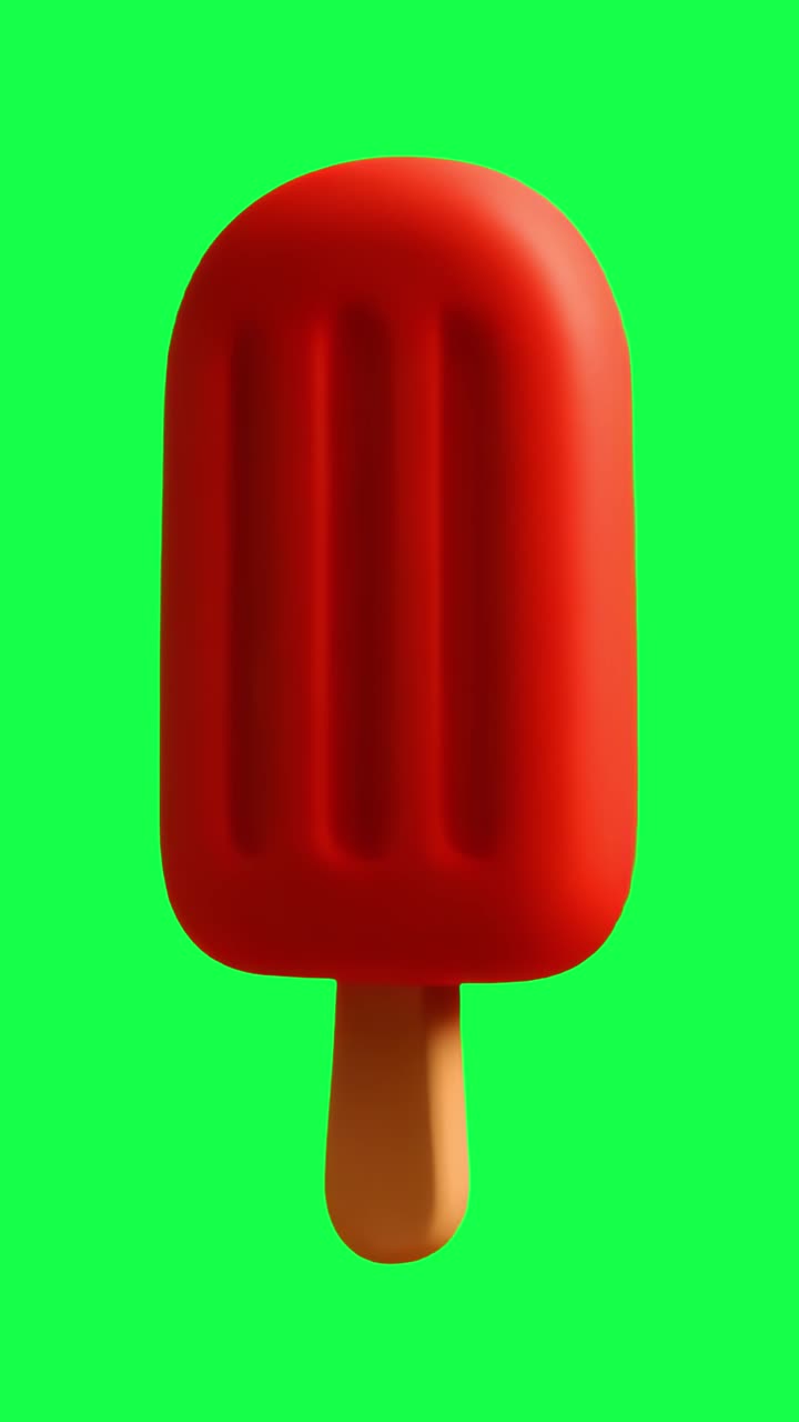 Animazione di un'illustrazione di un ghiacciolo rosso vibrante, video 4K trasparente, green screen