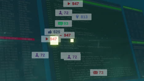 animación de procesamiento de datos e iconos de medios en fondo negro