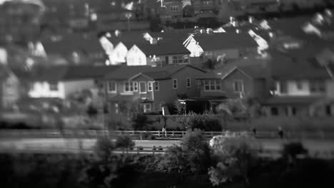 Disparo-De-Enfoque-Suave-De-Un-Exclusivo-Barrio-Suburbano-En-Blanco-Y-Negro