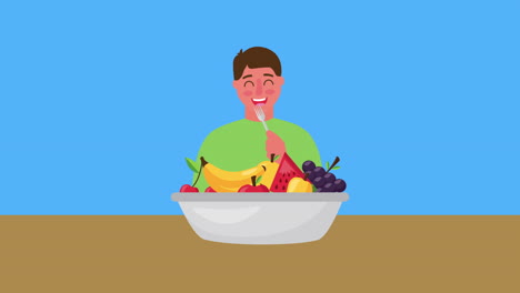 young man with fresh healthy food in bowl