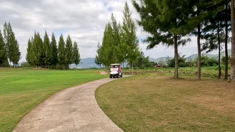 el carro de golf conduciendo a través de un campo de golf panorámico