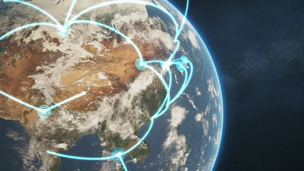 글로벌 네트워크 루프 클로즈업 - 블루 데이 지구 버전