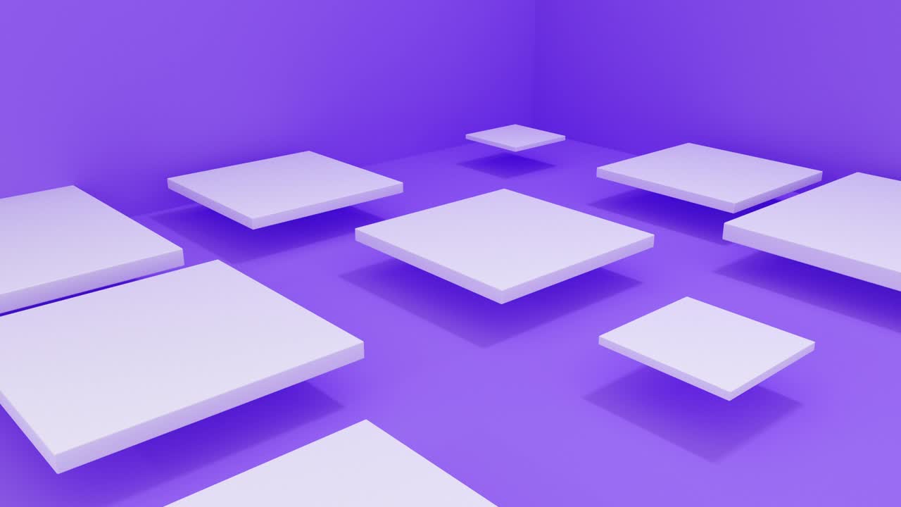 3D squares moving in color room. 4k set of different colors loop animation.