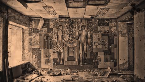 abandoned room with vintage mural