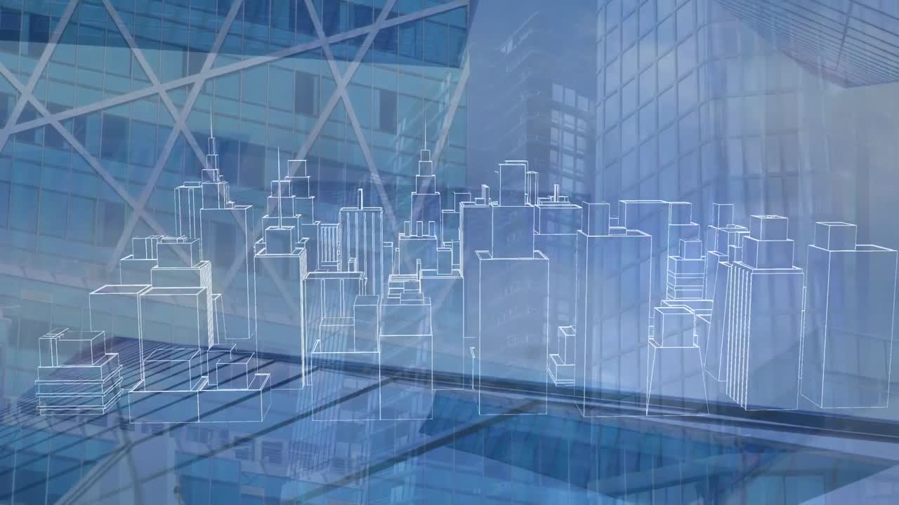 animación de un modelo de ciudad en 3d sobre el paisaje urbano