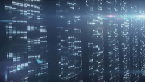 animation of data processing and digital information flowing through network of computer server