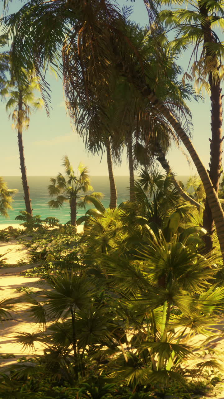 un paraíso de playa tropical con palmeras y agua azul