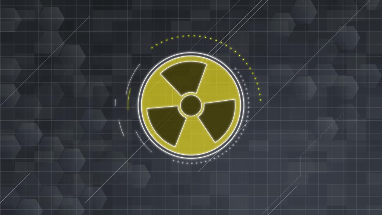 Animated sequence of a radiating hazard symbol