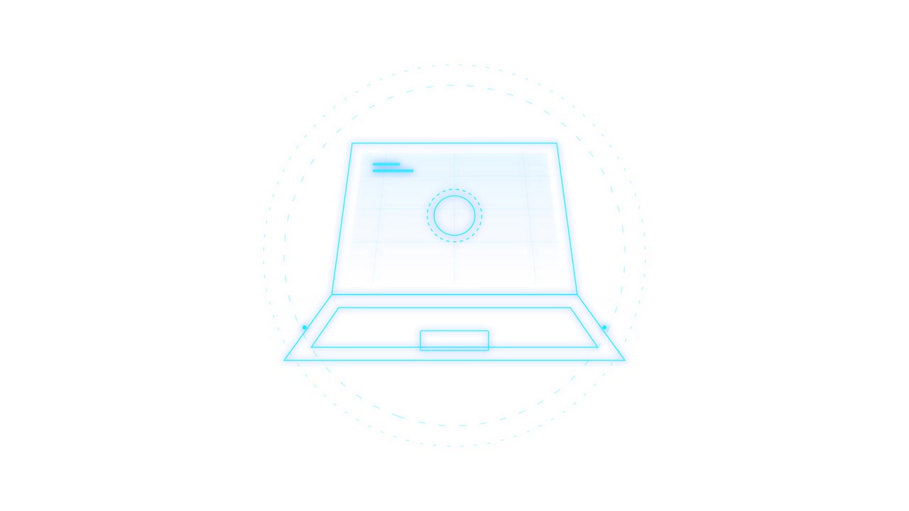Animated Blue Neon Laptop Icon on White Background