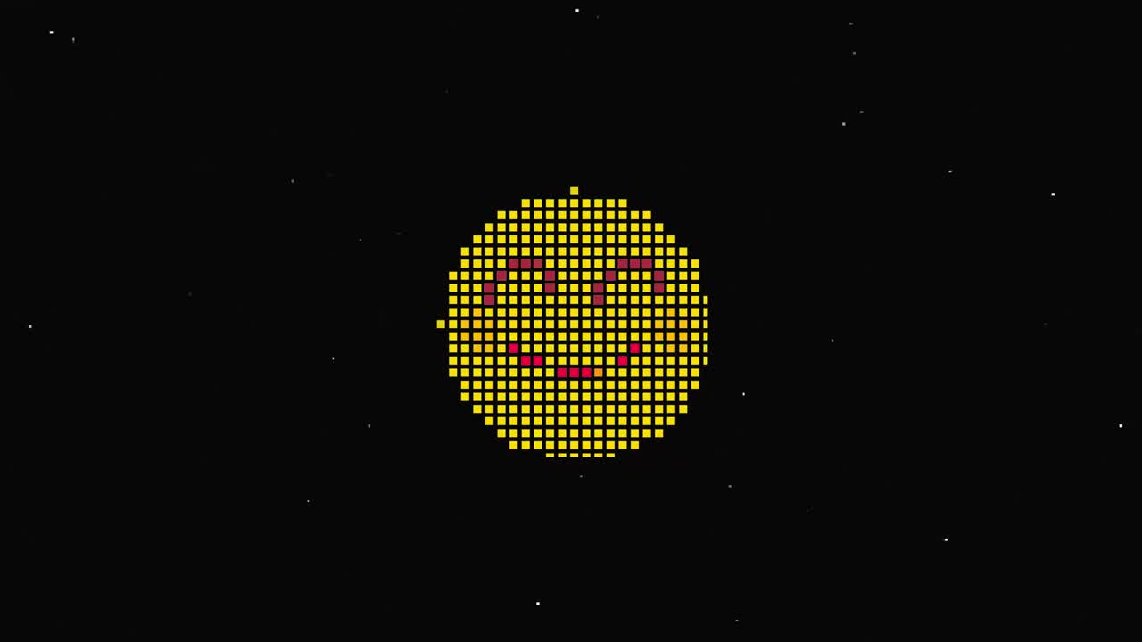 Pixel smile hud holographic symbol on digital old tv screen seamless loop glitch animation. Hearts. Dynamic retro and joyful. Colorful and vintage video footage.